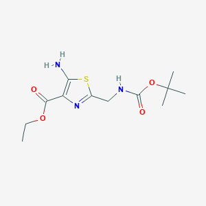 molecular formula C12H19N3O4S B2665957 ethyl5-amino-2-({[(tert-butoxy)carbonyl]amino}methyl)-1,3-thiazole-4-carboxylate CAS No. 2243508-34-9