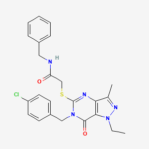 molecular formula C24H24ClN5O2S B2665994 N-benzyl-2-({6-[(4-chlorophenyl)methyl]-1-ethyl-3-methyl-7-oxo-1H,6H,7H-pyrazolo[4,3-d]pyrimidin-5-yl}sulfanyl)acetamide CAS No. 1163295-08-6