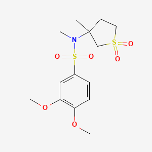 molecular formula C14H21NO6S2 B2666014 3,4-dimethoxy-N-methyl-N-(3-methyl-1,1-dioxo-1lambda6-thiolan-3-yl)benzene-1-sulfonamide CAS No. 874651-96-4