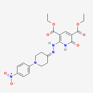 molecular formula C22H25N5O7 B2666038 Diethyl 2-hydroxy-6-{2-[1-(4-nitrophenyl)-4-piperidinylidene]hydrazino}-3,5-pyridinedicarboxylate CAS No. 338410-18-7
