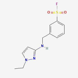 molecular formula C12H14FN3O2S B2666063 3-[[(1-Ethylpyrazol-3-yl)amino]methyl]benzenesulfonyl fluoride CAS No. 2418711-18-7