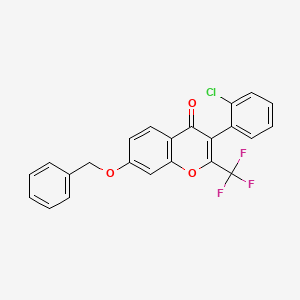 molecular formula C23H14ClF3O3 B2666084 7-(苄氧基)-3-(2-氯苯基)-2-(三氟甲基)-4H-咯并[4.4]吲哚-4-酮 CAS No. 328019-73-4