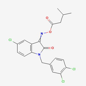 molecular formula C20H17Cl3N2O3 B2666089 1H-Indole-2,3-dione, 5-chloro-1-[(3,4-dichlorophenyl)methyl]-, 3-[O-(3-methyl-1-oxobutyl)oxime] CAS No. 303998-57-4