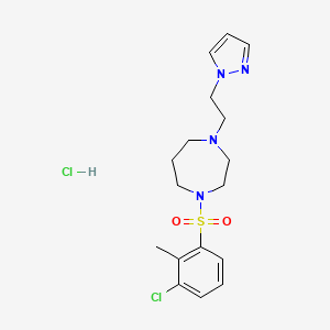 molecular formula C17H24Cl2N4O2S B2666093 1-(2-(1H-吡唑-1-基)乙基)-4-((3-氯-2-甲基苯基)磺酰)-1,4-二氮杂环庚烷盐酸盐 CAS No. 1396807-80-9