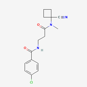 molecular formula C16H18ClN3O2 B2666094 3-[(4-chlorophenyl)formamido]-N-(1-cyanocyclobutyl)-N-methylpropanamide CAS No. 1258757-51-5