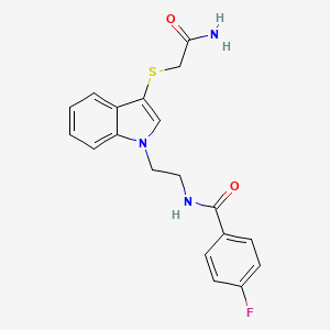 molecular formula C19H18FN3O2S B2666095 N-(2-{3-[(carbamoylmethyl)sulfanyl]-1H-indol-1-yl}ethyl)-4-fluorobenzamide CAS No. 862825-99-8