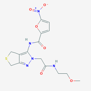 molecular formula C15H17N5O6S B2666100 N-(2-(2-((2-methoxyethyl)amino)-2-oxoethyl)-4,6-dihydro-2H-thieno[3,4-c]pyrazol-3-yl)-5-nitrofuran-2-carboxamide CAS No. 1105204-36-1