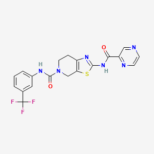 molecular formula C19H15F3N6O2S B2666106 2-(pyrazine-2-carboxamido)-N-(3-(trifluoromethyl)phenyl)-6,7-dihydrothiazolo[5,4-c]pyridine-5(4H)-carboxamide CAS No. 1351596-21-8