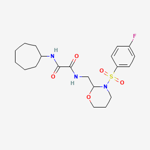molecular formula C20H28FN3O5S B2666138 N'-cycloheptyl-N-{[3-(4-fluorobenzenesulfonyl)-1,3-oxazinan-2-yl]methyl}ethanediamide CAS No. 872881-55-5