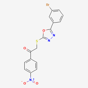 molecular formula C16H10BrN3O4S B2666152 2-((5-(3-Bromophenyl)-1,3,4-oxadiazol-2-yl)thio)-1-(4-nitrophenyl)ethanone CAS No. 302552-41-6