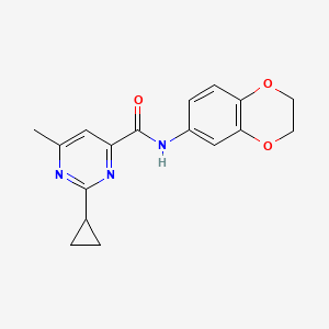 molecular formula C17H17N3O3 B2666155 2-Cyclopropyl-N-(2,3-dihydro-1,4-benzodioxin-6-yl)-6-methylpyrimidine-4-carboxamide CAS No. 2415543-09-6