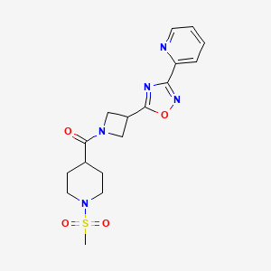 molecular formula C17H21N5O4S B2666169 2-{5-[1-(1-methanesulfonylpiperidine-4-carbonyl)azetidin-3-yl]-1,2,4-oxadiazol-3-yl}pyridine CAS No. 1251685-66-1