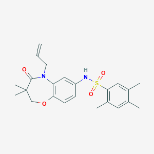 molecular formula C23H28N2O4S B2666172 N-(5-allyl-3,3-dimethyl-4-oxo-2,3,4,5-tetrahydrobenzo[b][1,4]oxazepin-7-yl)-2,4,5-trimethylbenzenesulfonamide CAS No. 921909-95-7