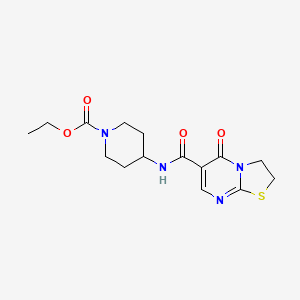 molecular formula C15H20N4O4S B2666245 ethyl 4-(5-oxo-3,5-dihydro-2H-thiazolo[3,2-a]pyrimidine-6-carboxamido)piperidine-1-carboxylate CAS No. 497072-39-6