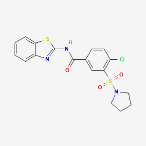 molecular formula C18H16ClN3O3S2 B2666264 N-(1,3-benzothiazol-2-yl)-4-chloro-3-(pyrrolidin-1-ylsulfonyl)benzamide CAS No. 801273-13-2