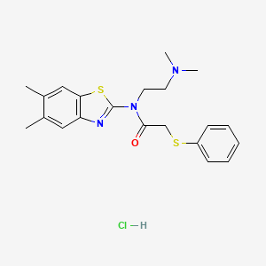 molecular formula C21H26ClN3OS2 B2666269 N-(2-(dimethylamino)ethyl)-N-(5,6-dimethylbenzo[d]thiazol-2-yl)-2-(phenylthio)acetamide hydrochloride CAS No. 1216599-11-9