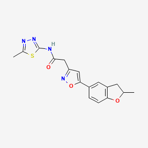 molecular formula C17H16N4O3S B2666302 N-(5-methyl-1,3,4-thiadiazol-2-yl)-2-(5-(2-methyl-2,3-dihydrobenzofuran-5-yl)isoxazol-3-yl)acetamide CAS No. 1209879-31-1