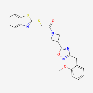 molecular formula C22H20N4O3S2 B2666312 2-(1,3-benzothiazol-2-ylsulfanyl)-1-(3-{3-[(2-methoxyphenyl)methyl]-1,2,4-oxadiazol-5-yl}azetidin-1-yl)ethan-1-one CAS No. 1396888-71-3