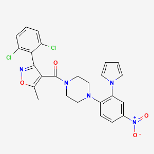 molecular formula C25H21Cl2N5O4 B2666352 Methanone, [3-(2,6-dichlorophenyl)-5-methyl-4-isoxazolyl][4-[4-nitro-2-(1H-pyrrol-1-yl)phenyl]-1-piperazinyl]- CAS No. 683206-20-4