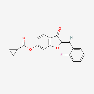 molecular formula C19H13FO4 B2666385 (Z)-2-(2-fluorobenzylidene)-3-oxo-2,3-dihydrobenzofuran-6-yl cyclopropanecarboxylate CAS No. 848217-70-9