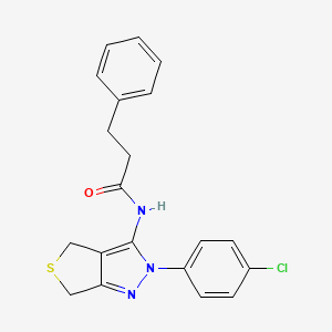 molecular formula C20H18ClN3OS B2666468 N-[2-(4-chlorophenyl)-2H,4H,6H-thieno[3,4-c]pyrazol-3-yl]-3-phenylpropanamide CAS No. 476459-17-3