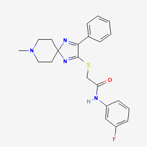molecular formula C22H23FN4OS B2666484 N-(3-FLUOROPHENYL)-2-({8-METHYL-3-PHENYL-1,4,8-TRIAZASPIRO[4.5]DECA-1,3-DIEN-2-YL}SULFANYL)ACETAMIDE CAS No. 1185001-62-0