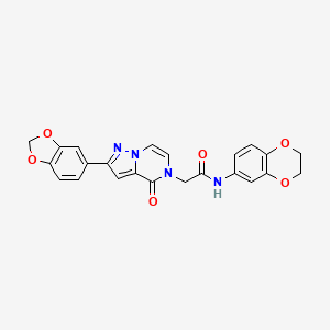 molecular formula C23H18N4O6 B2666549 2-[2-(1,3-benzodioxol-5-yl)-4-oxopyrazolo[1,5-a]pyrazin-5(4H)-yl]-N-(2,3-dihydro-1,4-benzodioxin-6-yl)acetamide CAS No. 1215627-28-3