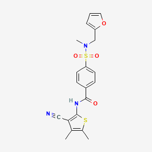 molecular formula C20H19N3O4S2 B2666589 N-(3-cyano-4,5-dimethylthiophen-2-yl)-4-(N-(furan-2-ylmethyl)-N-methylsulfamoyl)benzamide CAS No. 899983-09-6