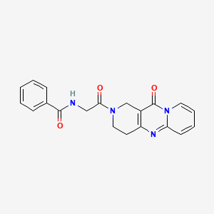 molecular formula C20H18N4O3 B2666593 N-(2-oxo-2-(11-oxo-3,4-dihydro-1H-dipyrido[1,2-a:4',3'-d]pyrimidin-2(11H)-yl)ethyl)benzamide CAS No. 2034530-87-3