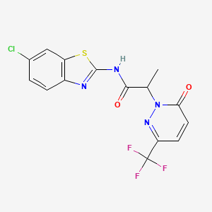 molecular formula C15H10ClF3N4O2S B2666607 N-(6-chloro-1,3-benzothiazol-2-yl)-2-[6-oxo-3-(trifluoromethyl)-1,6-dihydropyridazin-1-yl]propanamide CAS No. 2380177-16-0
