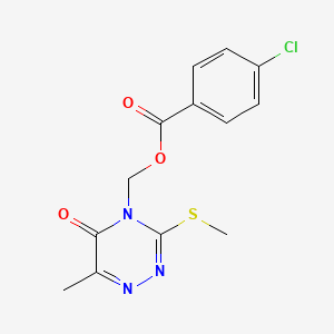 molecular formula C13H12ClN3O3S B2666614 (6-methyl-3-(methylthio)-5-oxo-1,2,4-triazin-4(5H)-yl)methyl 4-chlorobenzoate CAS No. 877642-83-6