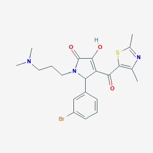 molecular formula C21H24BrN3O3S B266663 5-(3-bromophenyl)-1-[3-(dimethylamino)propyl]-4-[(2,4-dimethyl-1,3-thiazol-5-yl)carbonyl]-3-hydroxy-1,5-dihydro-2H-pyrrol-2-one 