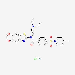 molecular formula C27H35ClN4O5S2 B2666646 N-[2-(diethylamino)ethyl]-N-([1,3]dioxolo[4,5-f][1,3]benzothiazol-6-yl)-4-(4-methylpiperidin-1-yl)sulfonylbenzamide;hydrochloride CAS No. 1322204-24-9
