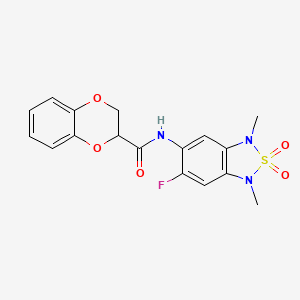 molecular formula C17H16FN3O5S B2666721 N-(6-fluoro-1,3-dimethyl-2,2-dioxido-1,3-dihydrobenzo[c][1,2,5]thiadiazol-5-yl)-2,3-dihydrobenzo[b][1,4]dioxine-2-carboxamide CAS No. 2034541-49-4