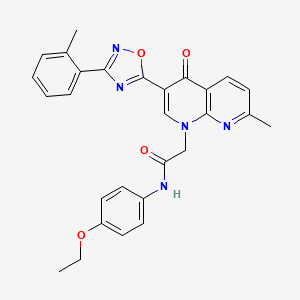 molecular formula C28H25N5O4 B2666748 N-(4-ethoxyphenyl)-2-{7-methyl-3-[3-(2-methylphenyl)-1,2,4-oxadiazol-5-yl]-4-oxo-1,4-dihydro-1,8-naphthyridin-1-yl}acetamide CAS No. 1032001-44-7