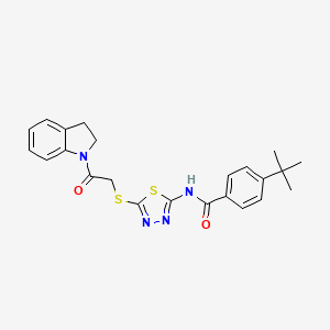 molecular formula C23H24N4O2S2 B2666777 4-(tert-butyl)-N-(5-((2-(indolin-1-yl)-2-oxoethyl)thio)-1,3,4-thiadiazol-2-yl)benzamide CAS No. 392300-86-6