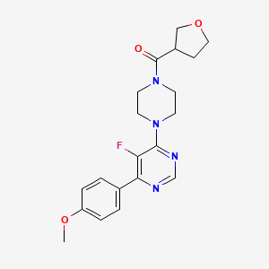 molecular formula C20H23FN4O3 B2666781 5-Fluoro-4-(4-methoxyphenyl)-6-[4-(oxolane-3-carbonyl)piperazin-1-yl]pyrimidine CAS No. 2380087-25-0