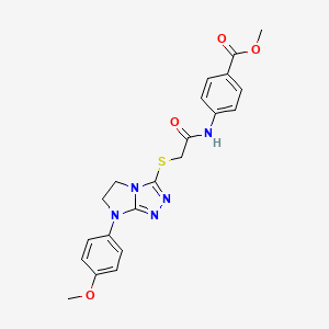 molecular formula C21H21N5O4S B2666837 methyl 4-(2-((7-(4-methoxyphenyl)-6,7-dihydro-5H-imidazo[2,1-c][1,2,4]triazol-3-yl)thio)acetamido)benzoate CAS No. 921579-77-3