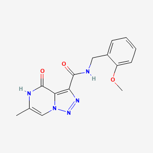 molecular formula C15H15N5O3 B2666838 N-(2-methoxybenzyl)-6-methyl-4-oxo-4,5-dihydro[1,2,3]triazolo[1,5-a]pyrazine-3-carboxamide CAS No. 1775380-55-6