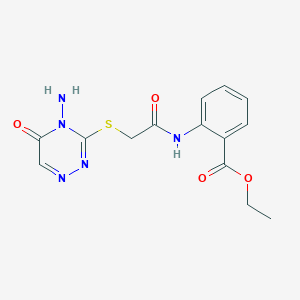 molecular formula C14H15N5O4S B2666849 Ethyl 2-(2-((4-amino-5-oxo-4,5-dihydro-1,2,4-triazin-3-yl)thio)acetamido)benzoate CAS No. 869068-45-1