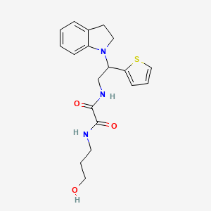 molecular formula C19H23N3O3S B2666850 N1-(3-hydroxypropyl)-N2-(2-(indolin-1-yl)-2-(thiophen-2-yl)ethyl)oxalamide CAS No. 898407-56-2