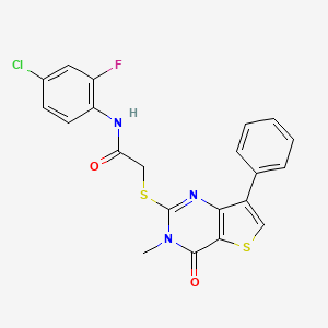molecular formula C21H15ClFN3O2S2 B2666857 N-(4-chloro-2-fluorophenyl)-2-({3-methyl-4-oxo-7-phenyl-3H,4H-thieno[3,2-d]pyrimidin-2-yl}sulfanyl)acetamide CAS No. 1111317-99-7