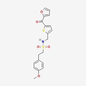 molecular formula C19H19NO5S2 B2666911 N-((5-(furan-2-carbonyl)thiophen-2-yl)methyl)-2-(4-methoxyphenyl)ethanesulfonamide CAS No. 1797299-45-6