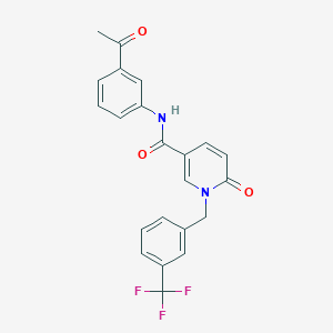 molecular formula C22H17F3N2O3 B2666961 N-(3-acetylphenyl)-6-oxo-1-{[3-(trifluoromethyl)phenyl]methyl}-1,6-dihydropyridine-3-carboxamide CAS No. 1004393-44-5