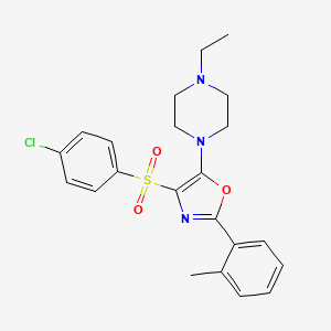molecular formula C22H24ClN3O3S B2666969 4-((4-Chlorophenyl)sulfonyl)-5-(4-ethylpiperazin-1-yl)-2-(o-tolyl)oxazole CAS No. 862758-94-9