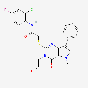 molecular formula C24H22ClFN4O3S B2667018 N-(2-chloro-4-fluorophenyl)-2-{[3-(2-methoxyethyl)-5-methyl-4-oxo-7-phenyl-3H,4H,5H-pyrrolo[3,2-d]pyrimidin-2-yl]sulfanyl}acetamide CAS No. 1111998-62-9