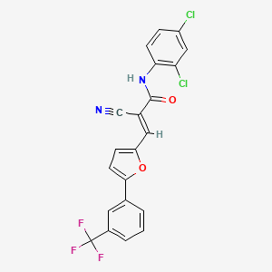 molecular formula C21H11Cl2F3N2O2 B2667036 (2E)-2-cyano-N-(2,4-dichlorophenyl)-3-{5-[3-(trifluoromethyl)phenyl]furan-2-yl}prop-2-enamide CAS No. 301312-24-3