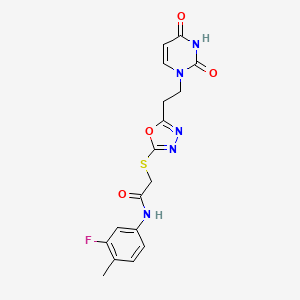 2-((5-(2-(2,4-dioxo-3,4-dihydropyrimidin-1(2H)-yl)ethyl)-1,3,4-oxadiazol-2-yl)thio)-N-(3-fluoro-4-methylphenyl)acetamide