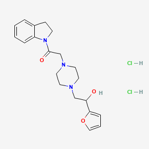 molecular formula C20H27Cl2N3O3 B2667071 2-(4-(2-(Furan-2-yl)-2-hydroxyethyl)piperazin-1-yl)-1-(indolin-1-yl)ethanone dihydrochloride CAS No. 1396883-62-7