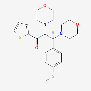 molecular formula C22H28N2O3S2 B2667072 3-[4-(methylsulfanyl)phenyl]-2,3-bis(morpholin-4-yl)-1-(thiophen-2-yl)propan-1-one CAS No. 622794-71-2